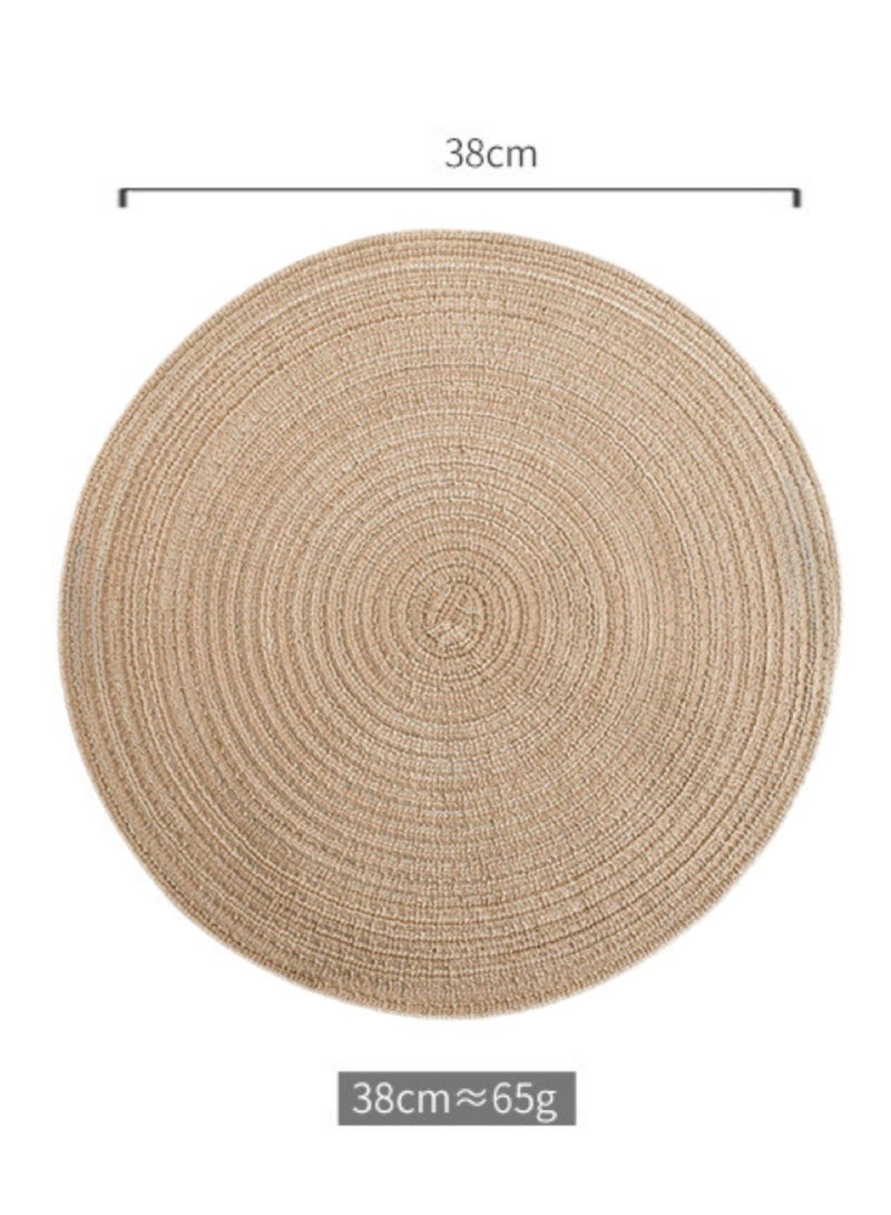 5 Pieces Round Braided Placemats, Round Table Mats, Woven Heat Resistant Table Mats for Dining Tables (Khaki) - Image 2