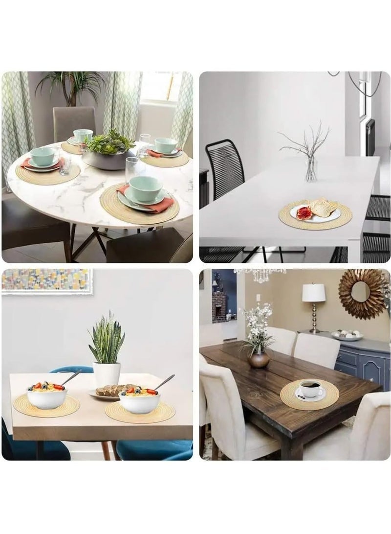 5 Pieces Round Braided Placemats, Round Table Mats, Woven Heat Resistant Table Mats for Dining Tables (Khaki) - Image 3