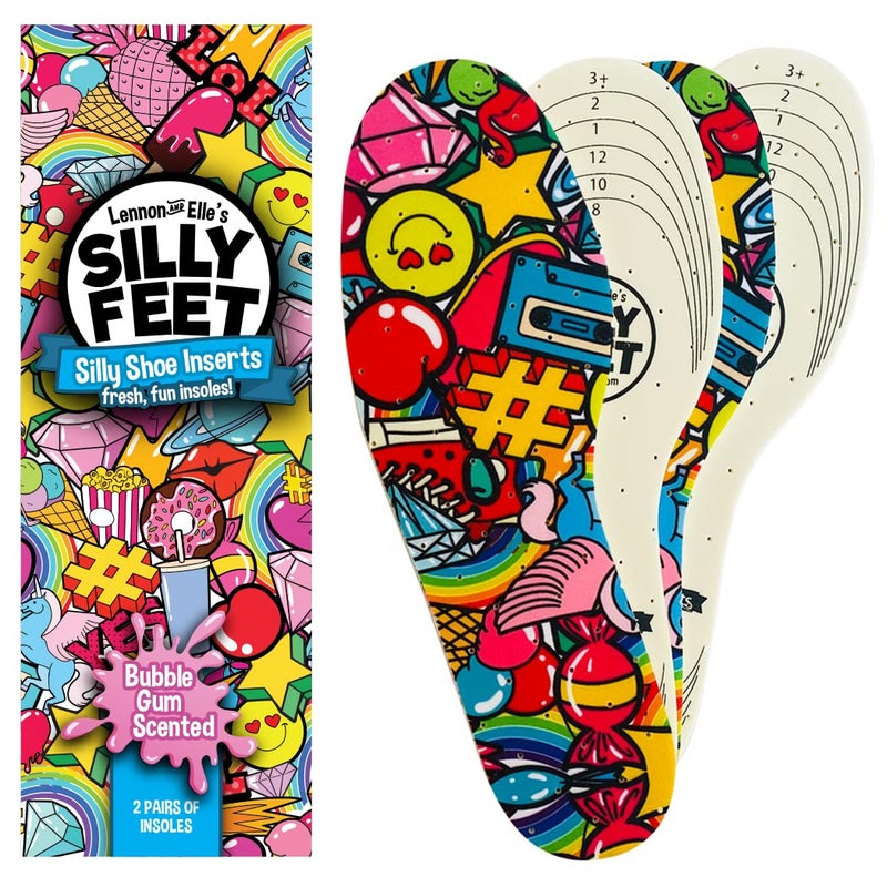 Silly Feet Kids Shoe Insoles Bubble Gum Scented Soft Foam Replacement Inserts for Toddler and Child Shoes 2 Pairs CuttoFit Comfortable Insoles for Kids Sneakers and Everyday Footwear