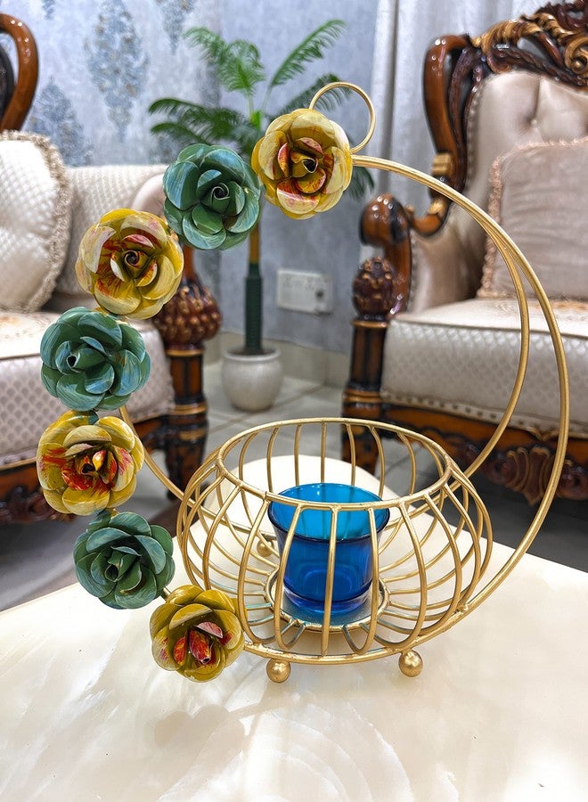 AGAAS ENTERPRISES Geometrical Metal Tealight Candle Holder/Tlight Holder Diwali/Chirstmas,Newyear Festival Gift Item for Home Office Decoration Golden 10 inch Height Gift Hamper - Image 1