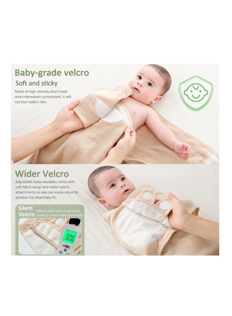 ZONEY Baby Swaddle Wrap, 4 Layer Newborn Swaddle Blanket Wrap with Breathable Organic Cotton, Adjustable Wider Velcro Baby Swaddle Blanket, Baby Essentials for 0-6Months Baby - Image 4