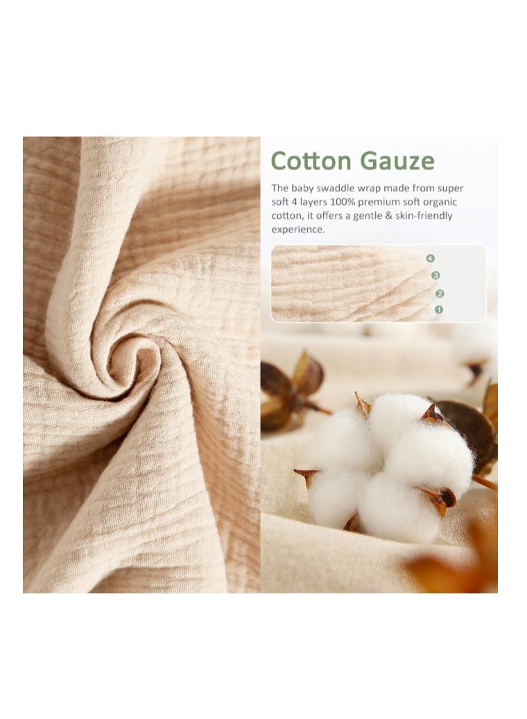 ZONEY Baby Swaddle Wrap, 4 Layer Newborn Swaddle Blanket Wrap with Breathable Organic Cotton, Adjustable Wider Velcro Baby Swaddle Blanket, Baby Essentials for 0-6Months Baby - Image 2