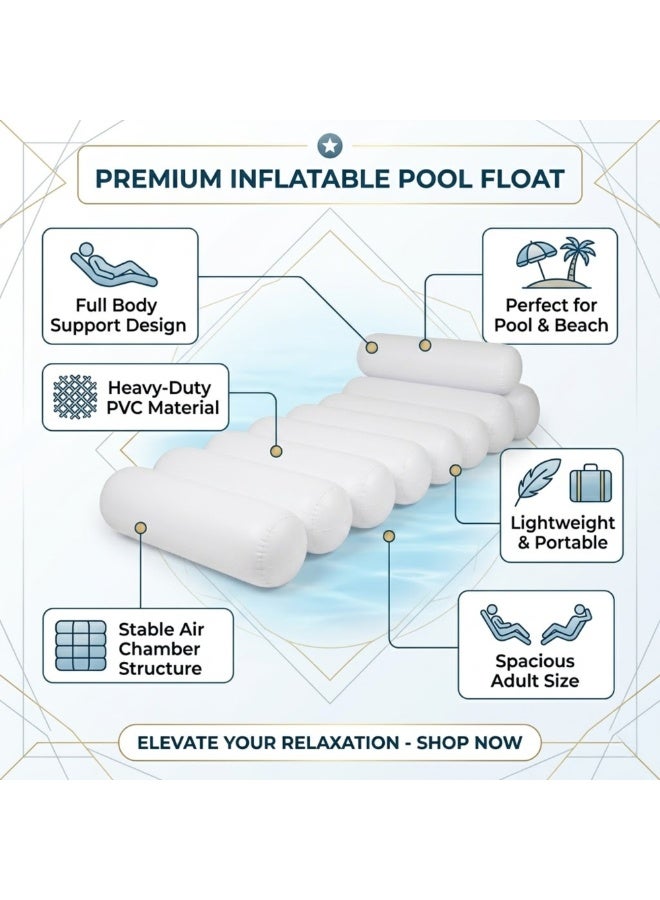 Adventure Lab Premium Luxury Inflatable Pool Lounger Float – Premium Air Mattress Raft for Adults | Heavy Duty PVC Swimming Pool Bed | Comfortable Sunbathing Water Float for Beach & Villa Pool (White) - Image 3