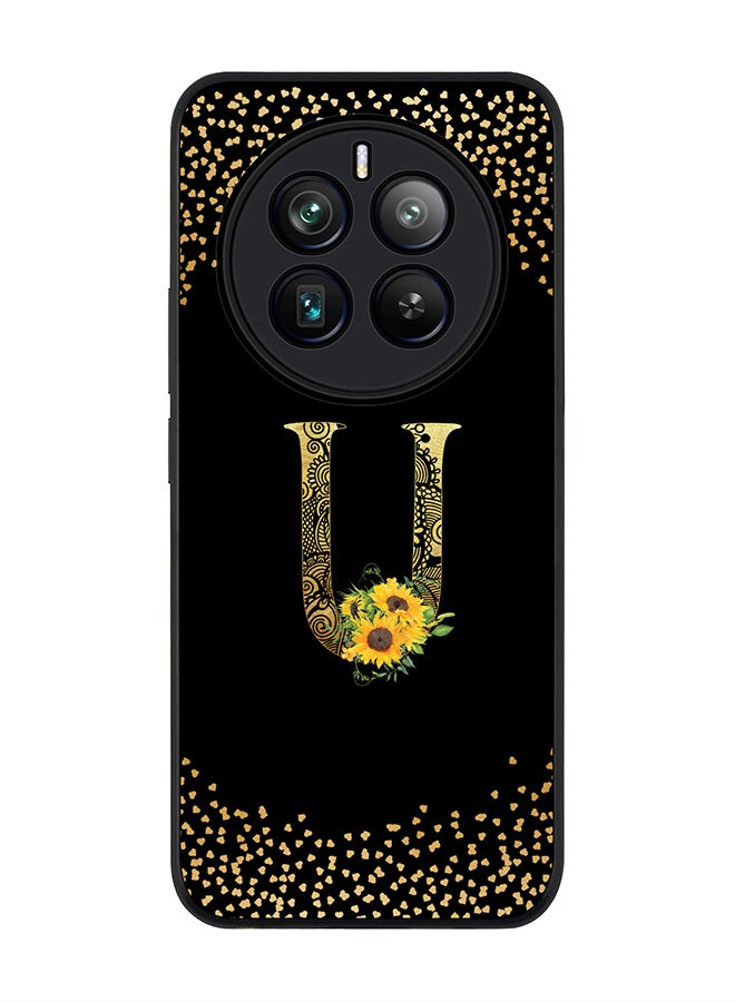 Stylizedd Rugged Black edge case for Realme 12 Pro / Realme 12 Pro Plus 5G, Custom Monogram Initial Letter Mandala Floral Pattern Alphabet-U (Black) - Image 1