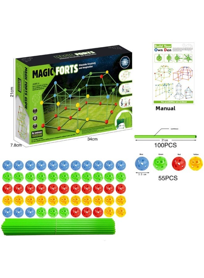 Children's Diy Bead Tent Fort Building Kit Tent Building Game House Puzzle Building Blocks-Color:Luminous -55 Ball +100 Tube  - Image 1