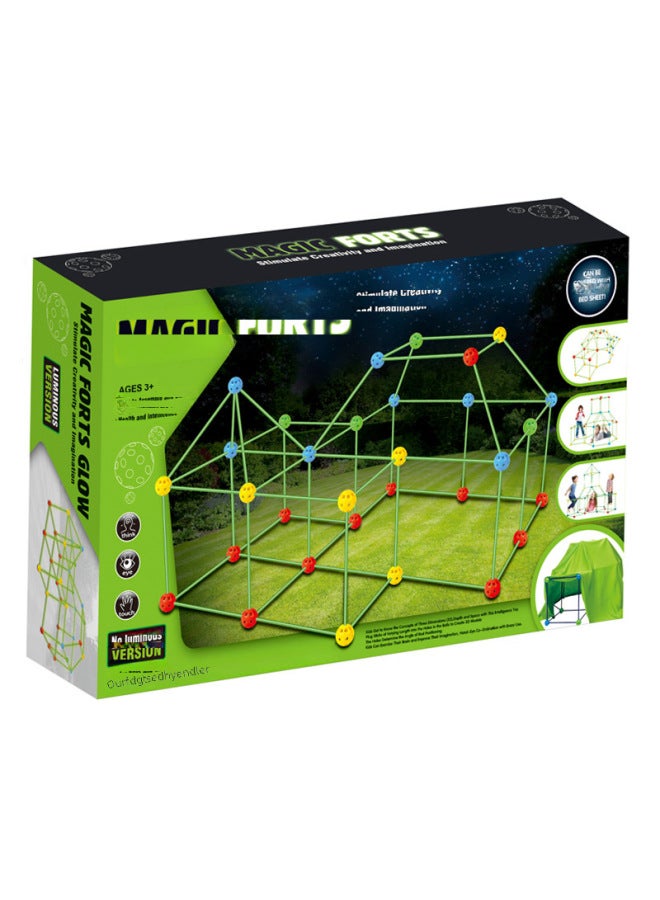 Children's Diy Bead Tent Fort Building Kit Tent Building Game House Puzzle Building Blocks-Color:Luminous -55 Ball +100 Tube  - Image 2