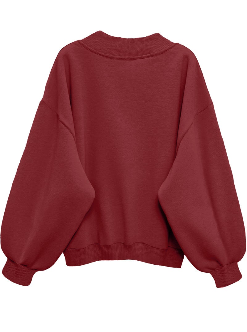 Hilinker Womens V Neck Oversized Sweatshirts Cute Pullover Drop Shoulder Long Sleeve Tops Burgundy X-Large - Image 3