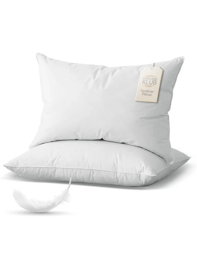 Hotel Linen Klub Hotel Linen Klub 2-Piece Duck Down Feather Pillow – 1100g Natural Duck Down Feather Fill for Optimal Comfort, Superior Support, and Breathability - Luxury Hotel Quality Bed Pillow, Size: 50 x 70 cm