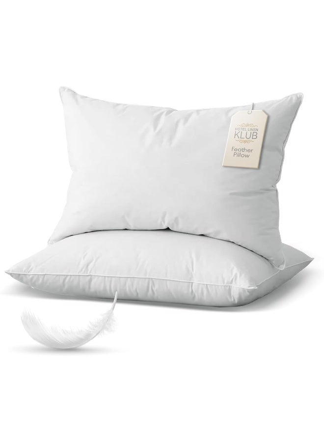 Hotel Linen Klub 2-Piece Duck Down Feather Pillow – 1100g Natural Duck Down Feather Fill for Optimal Comfort, Superior Support, and Breathability - Luxury Hotel Quality Bed Pillow, Size: 50 x 70 cm - Image 1