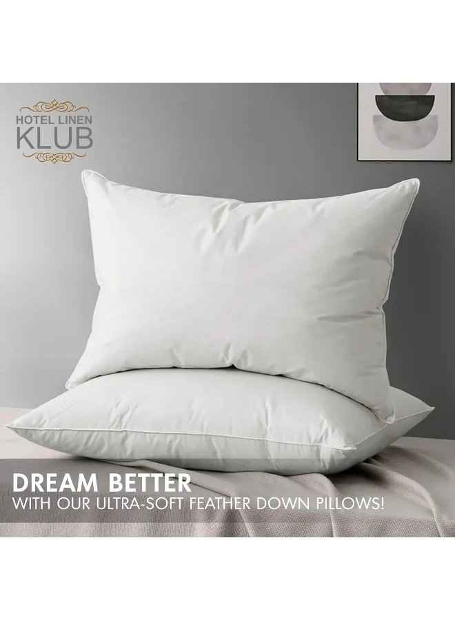 Hotel Linen Klub Hotel Linen Klub 2-Piece Duck Down Feather Pillow – 1100g Natural Duck Down Feather Fill for Optimal Comfort, Superior Support, and Breathability - Luxury Hotel Quality Bed Pillow, Size: 50 x 70 cm