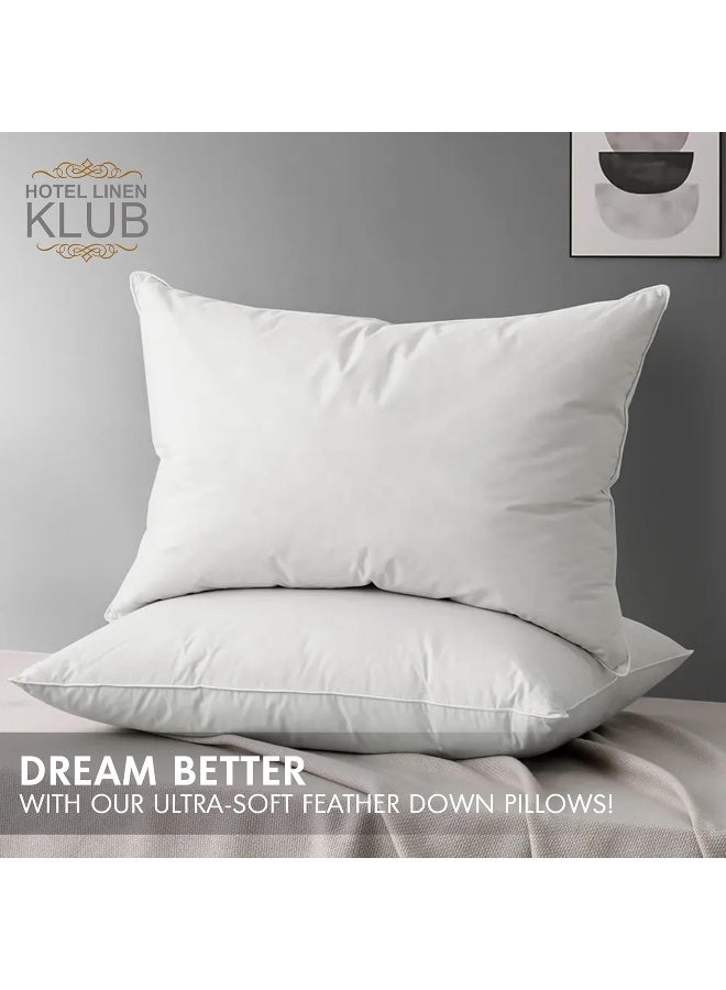 Hotel Linen Klub 2-Piece Duck Down Feather Pillow – 1100g Natural Duck Down Feather Fill for Optimal Comfort, Superior Support, and Breathability - Luxury Hotel Quality Bed Pillow, Size: 50 x 70 cm - Image 2