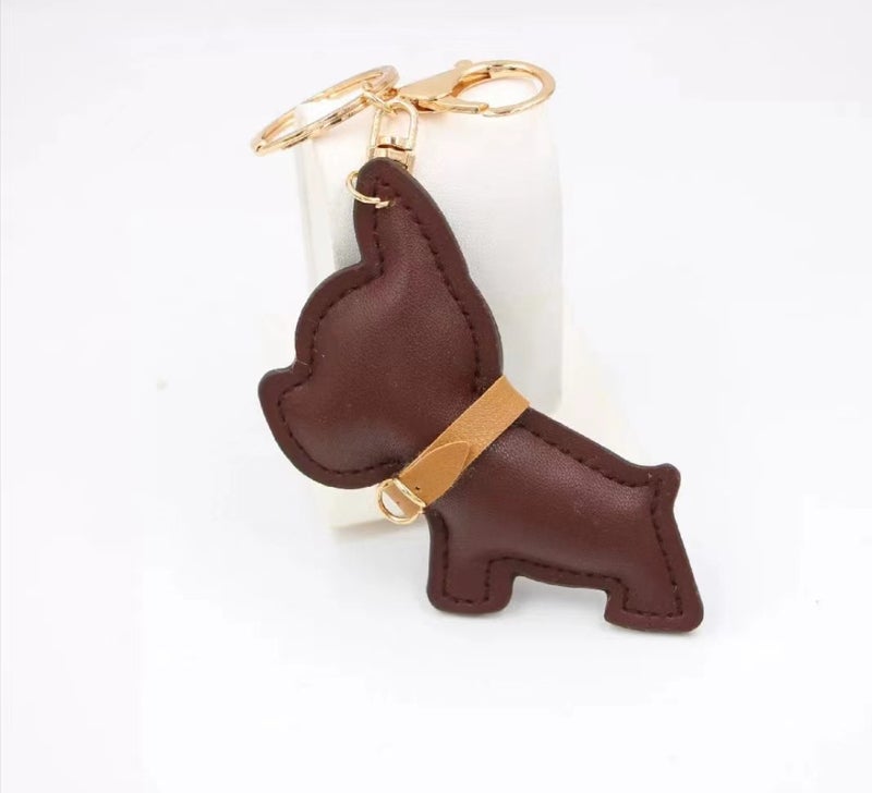 Generic Korean Cartoon Bulldog PU Leather Bag Charm Creative Keychain Brown/Coffee