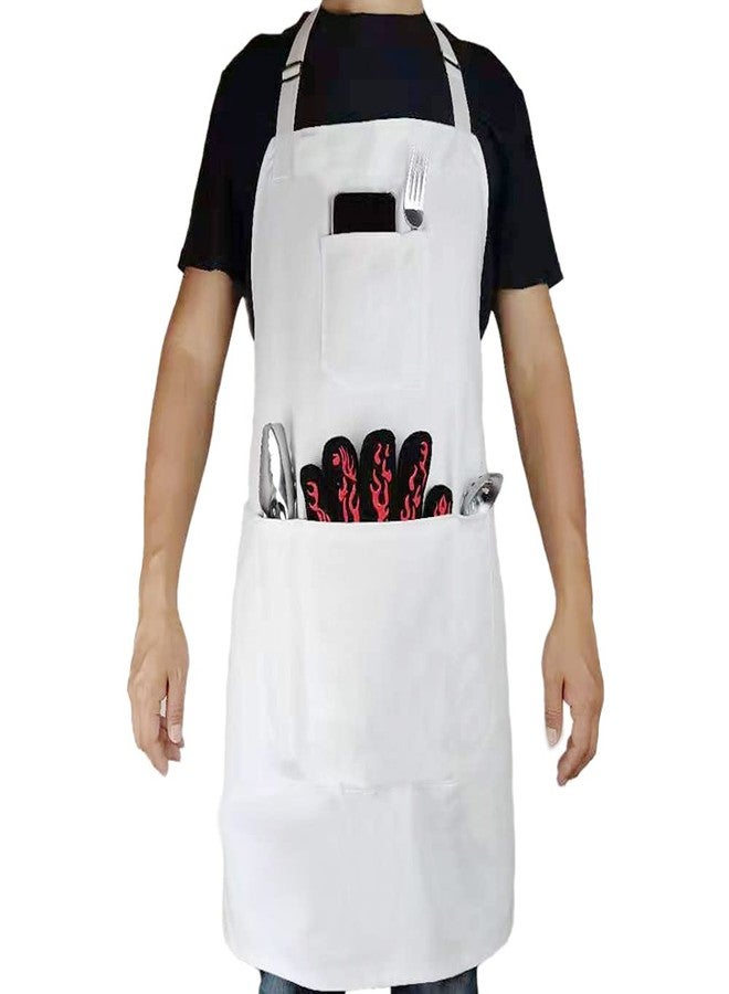 DCCPAA 100% Cotton Professional Grade Chef Apron for Cooking,Kitchen,BBQ, Grill and Hobby and Work,with Tool Pockets, Adjustable Straps,for Men and Women gifts(White) - Image 1
