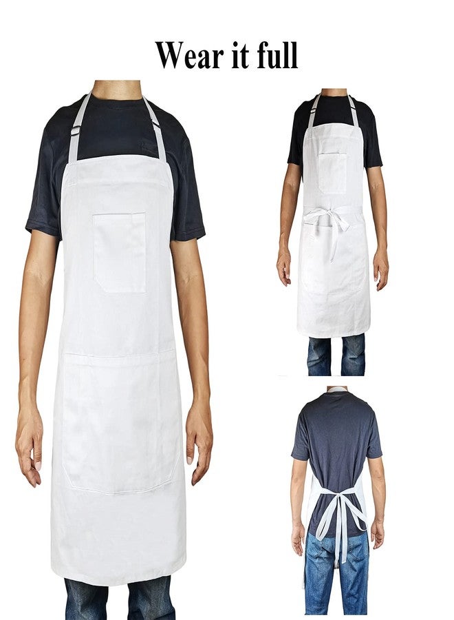 DCCPAA 100% Cotton Professional Grade Chef Apron for Cooking,Kitchen,BBQ, Grill and Hobby and Work,with Tool Pockets, Adjustable Straps,for Men and Women gifts(White) - Image 3