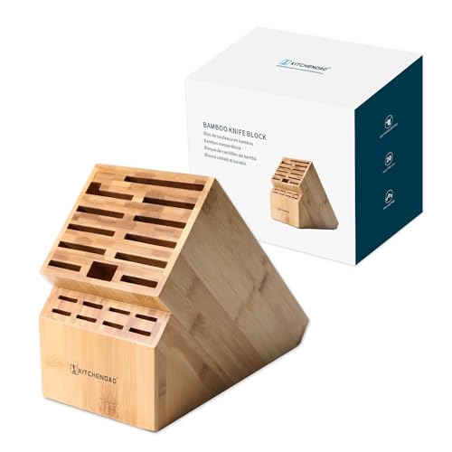 KITCHENDAO 20 Slot Bamboo Knife Block without Knives Universal Knife Holder for Kitchen Holding Multiple Types of Knives Countertop Butcher Block Knife Stand for Easy Kitchen Storage - Image 1