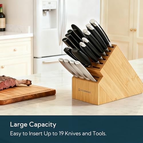 KITCHENDAO 20 Slot Bamboo Knife Block without Knives Universal Knife Holder for Kitchen Holding Multiple Types of Knives Countertop Butcher Block Knife Stand for Easy Kitchen Storage - Image 3