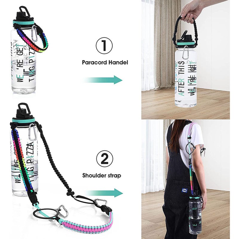 Water Bottle Handle for Hydro Flask and Other Wide Mouth Bottles, Paracord Strap Carrier for 12oz to 64oz Bottle, Bottle Accessories for Hiking - Assembled with Safety Ring and Carabiner - Image 3