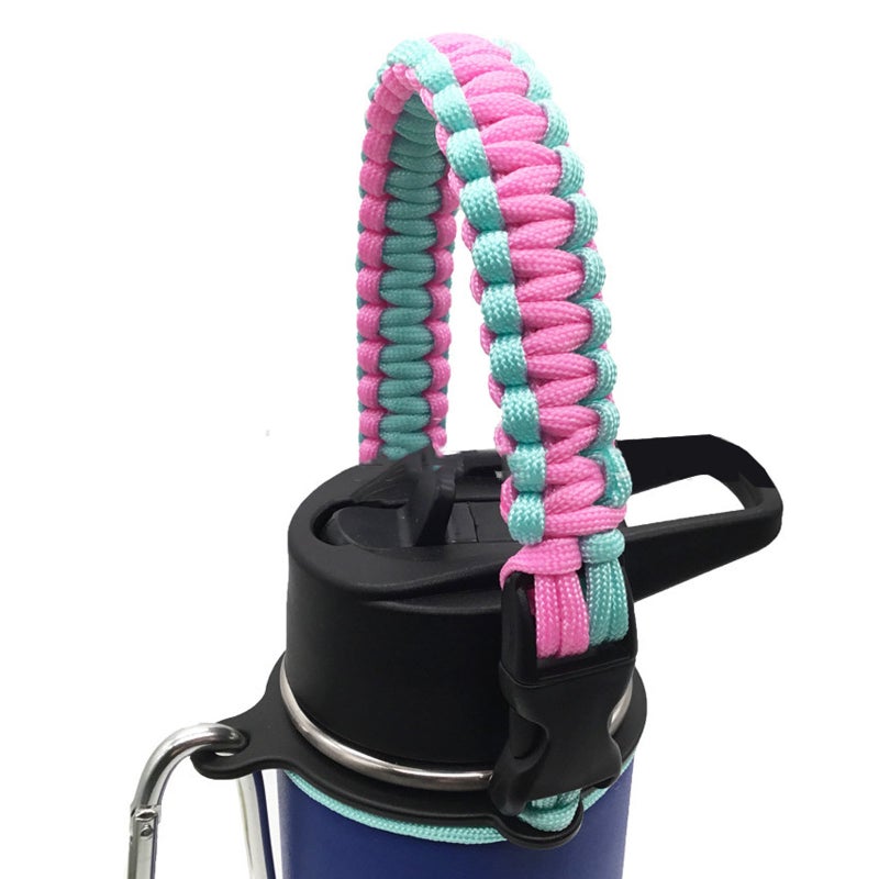Water Bottle Handle for Hydro Flask and Other Wide Mouth Bottles, Paracord Strap Carrier for 12oz to 64oz Bottle, Bottle Accessories for Hiking - Assembled with Safety Ring and Carabiner - Image 1
