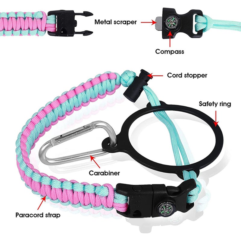 Water Bottle Handle for Hydro Flask and Other Wide Mouth Bottles, Paracord Strap Carrier for 12oz to 64oz Bottle, Bottle Accessories for Hiking - Assembled with Safety Ring and Carabiner - Image 2