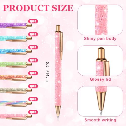Sherr 16 Pcs Glitter Pens and Notebooks Set Mini Spiral Notepads Fancy Pens for Kids Girls Women Sparkly Sequins Journaling Ballpoint Christmas Birthday Gift Classroom RewardsMacaron Colors - Image 3