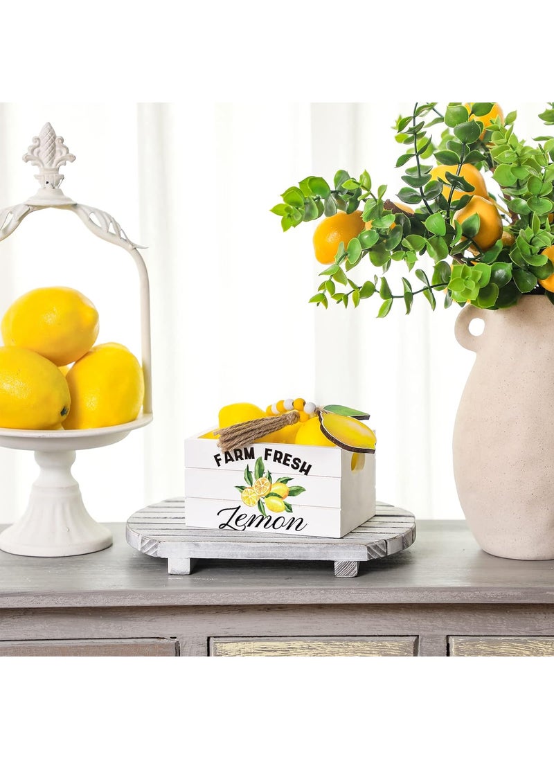 Qunclay Qunclay Lemon Mini Crate Summer Tiered Tray Decor with 8 Faux Lemons with Wood Bead Tassel Farmhouse Lemonade Kitchen Decorations Summertime Wood Crate for Party Decor  - Image 2