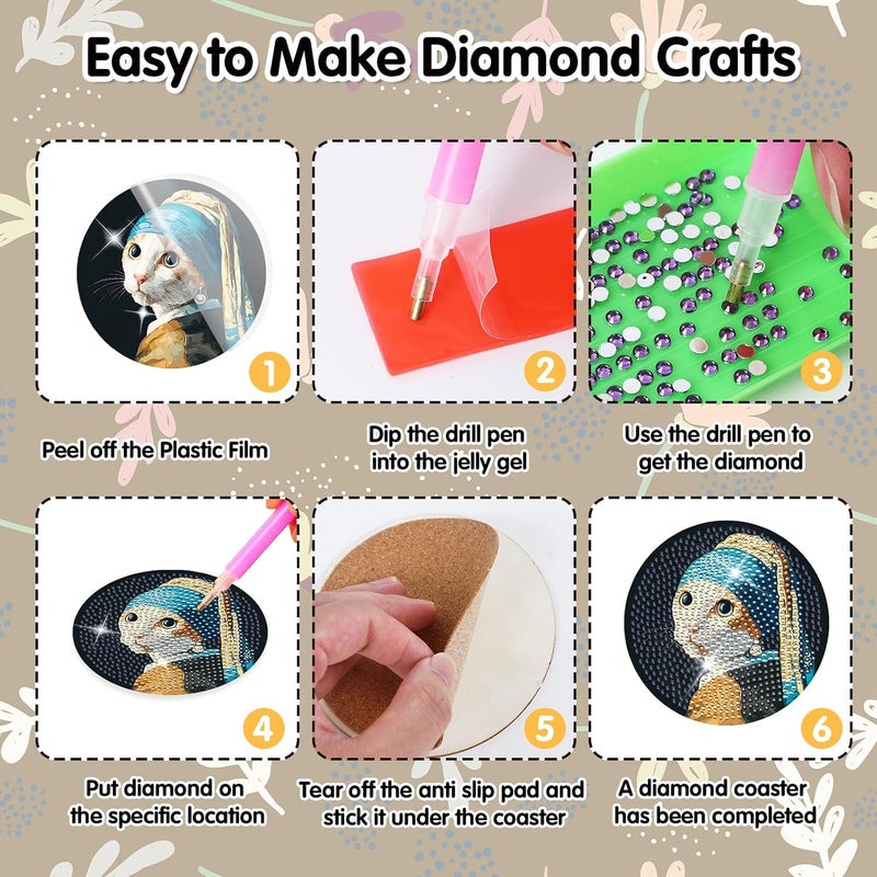 سيتسينك فن الماس القطط المضحك - 8 قطع DIY طقم فن الماس القطط اللطيفة المضحكة للكبار مع حامل للكبار المبتدئين هدايا عشاق الحيوانات لوازم الحرف اليدوية - Image 3