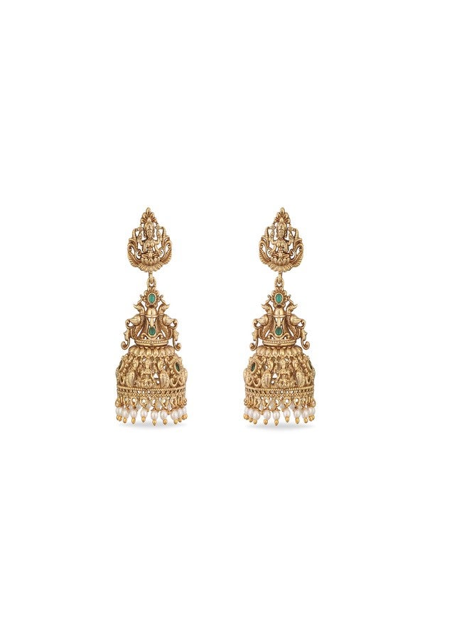 TARINIKA Gold-Plated Temple Theme Jhumka Earrings for Women Antique Brass Alloy Cubic Zirconia(CZ) Gemstone Traditional Fashion Jewelry Gift for her Style 33 - Image 1