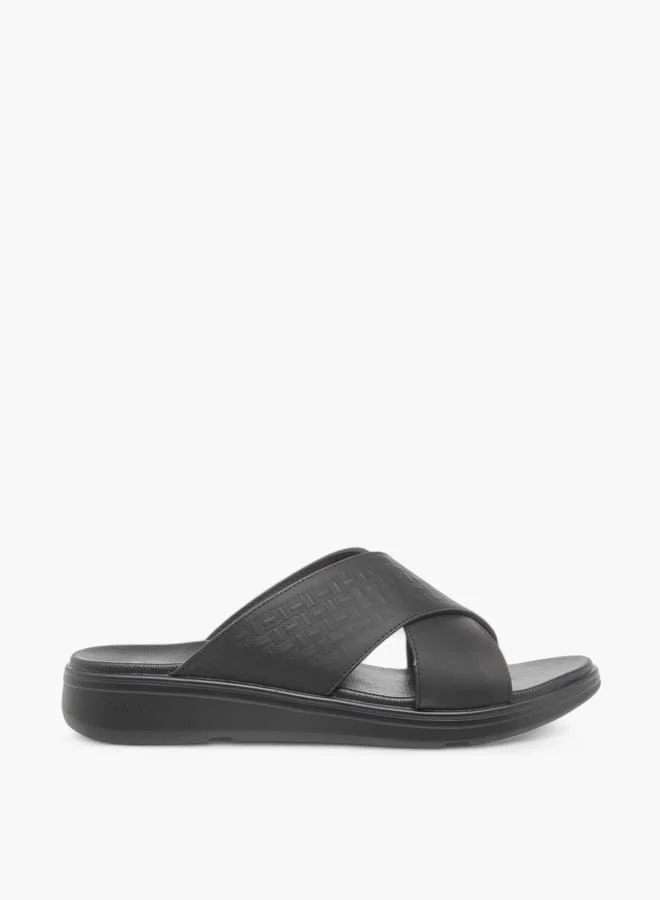 Men Textured Slip-On Cross Strap Sandals