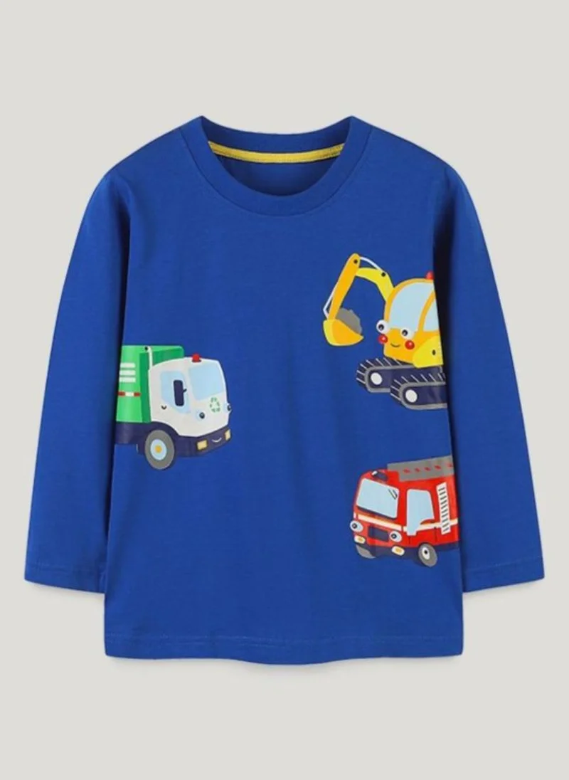 YUNIQEE Blue Printed Solid Round Neck Cotton T-shirt