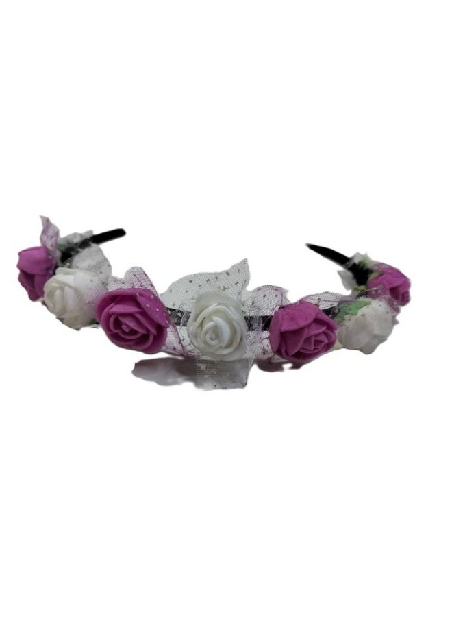 Rose Hair Headband - White and Fushia