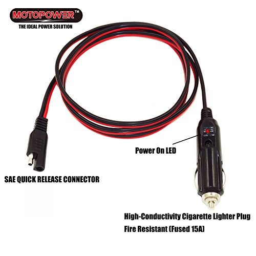 MOTOPOWER MP68996A 5FT 12V Cigarette Lighter Plug to SAE Quick Release Adapter Extension Charging Cable with Fuse and LED Light - Image 4