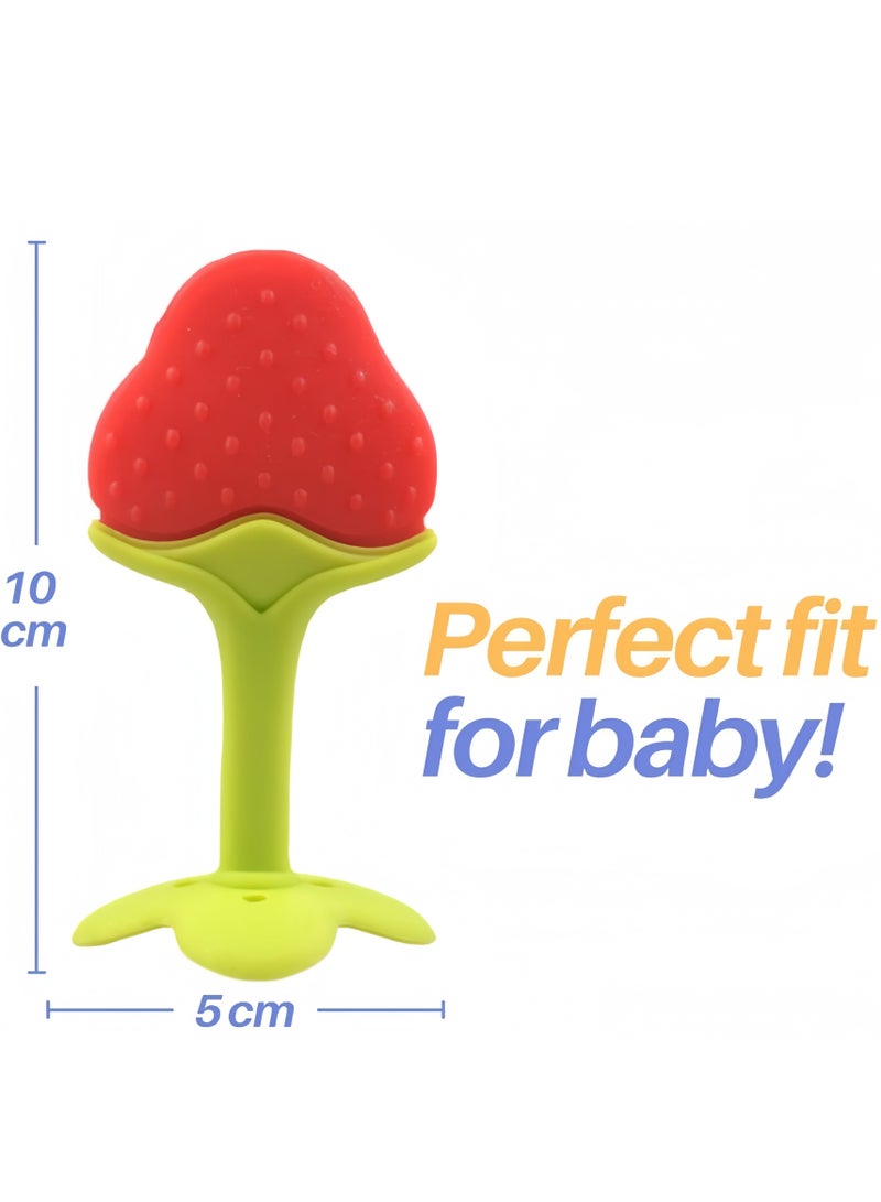 4PCS Baby Teething Toys Safe Smoothened Edges, Food Grade Soft Silicone Fruit Teethers for Babies with 1 storage box, easy to carry, 100% Bpa-Free Teether Set for Boys and Girls, Babies Gift (Strawberry+Peach+Orange+Peach)  - Image 5