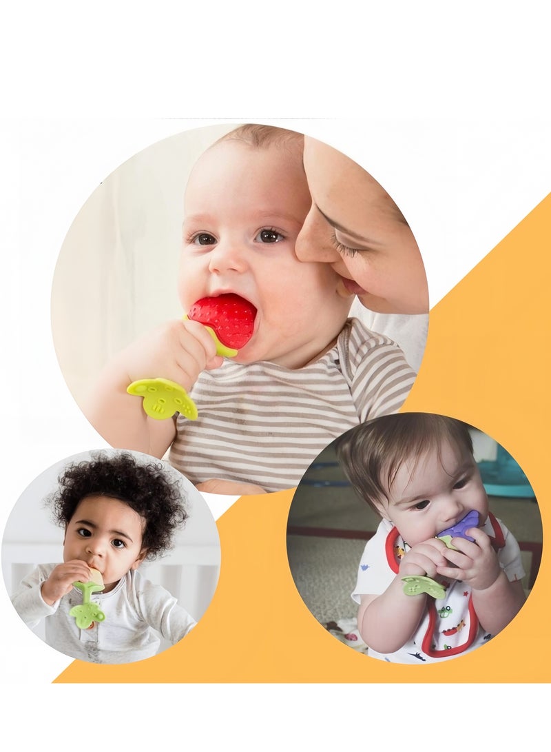 4PCS Baby Teething Toys Safe Smoothened Edges, Food Grade Soft Silicone Fruit Teethers for Babies with 1 storage box, easy to carry, 100% Bpa-Free Teether Set for Boys and Girls, Babies Gift (Strawberry+Peach+Orange+Peach)  - Image 4