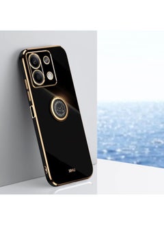 HuHa Case Cover For Xiaomi Redmi Note 13 5G XINLI Straight Edge 6D Electroplate TPU Phone Case with Ring Holder Black 