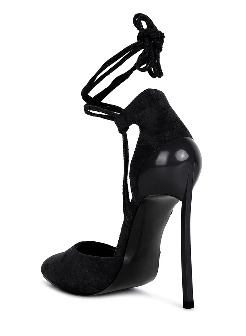 London Rag Lace Up Stiletto Heel Suede Sandals in Black