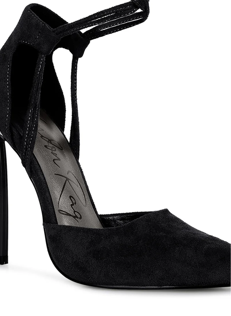 London Rag Lace Up Stiletto Heel Suede Sandals in Black