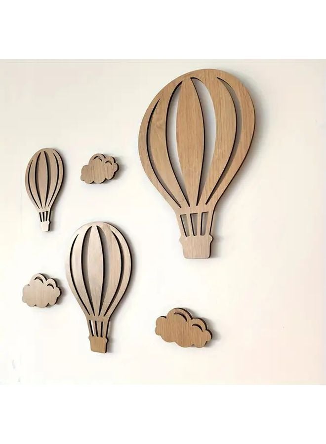 Self Adhesive Wooden Hot Air Balloon Wall Decor Set Farmhouse Art with Clouds - Image 2