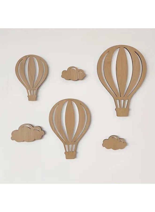 Self Adhesive Wooden Hot Air Balloon Wall Decor Set Farmhouse Art with Clouds - Image 1