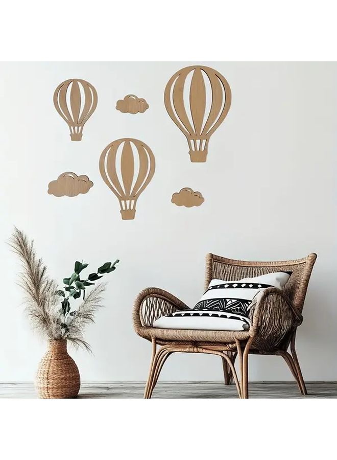 Self Adhesive Wooden Hot Air Balloon Wall Decor Set Farmhouse Art with Clouds - Image 5