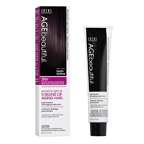 AGE beautiful Permanent Hair Color Dye Liqui Creme  100 Gray Coverage  AntiAging Haircolor  Biotin for Thicker Fuller Hair  Professional Salon Coloring  3NV Darkest Neutral Violet Brown