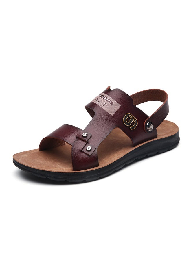 NIBEMINENT Leather Sandals Men's Summer Casual Beach Shoes Soft Bottom Anti-slip Dad Leather Sandals Comfortable Rubber Sole Adult - Image 1