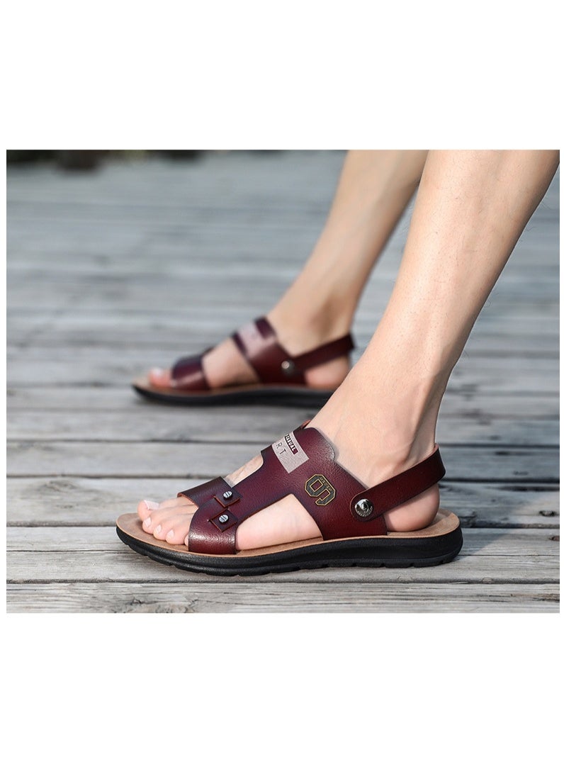 NIBEMINENT Leather Sandals Men's Summer Casual Beach Shoes Soft Bottom Anti-slip Dad Leather Sandals Comfortable Rubber Sole Adult - Image 2