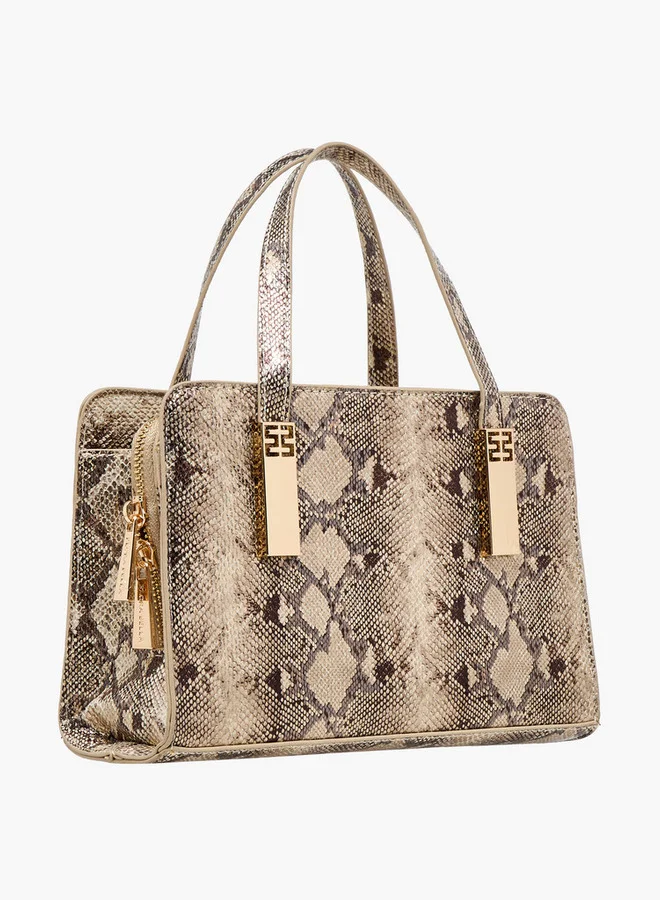 Flora Bella By Shoexpress Solid Tote Bag with Double Handle and Zip Closure