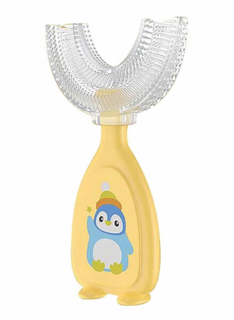 1 Pcs Children's U-shaped Toothbrush Cute little Penguin Kids Toothbrushes Manual Silicone Toothbrush for Kids Baby Rounded Children U Shape Toothbrush 360° Oral Protection (Yellow) - Image 1