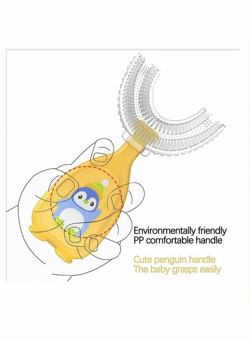1 Pcs Children's U-shaped Toothbrush Cute little Penguin Kids Toothbrushes Manual Silicone Toothbrush for Kids Baby Rounded Children U Shape Toothbrush 360° Oral Protection (Yellow) - Image 3