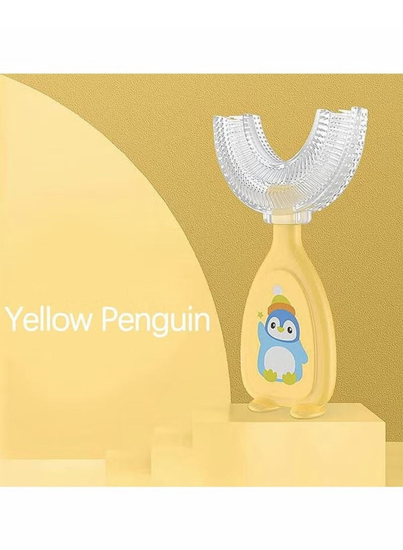 1 Pcs Children's U-shaped Toothbrush Cute little Penguin Kids Toothbrushes Manual Silicone Toothbrush for Kids Baby Rounded Children U Shape Toothbrush 360° Oral Protection (Yellow) - Image 2