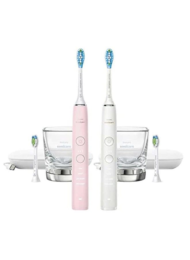 Philips فرشاة أسنان كهربائية قابلة لإعادة الشحن من فيليبس سونيكير دايموند كلين متصلة - عبوة 2 - وردي/أبيض - Image 1