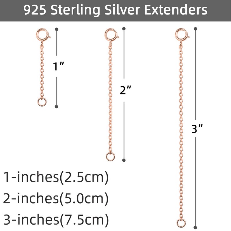 VANBARIS Rose Gold Necklace Extenders Rose Gold Extender Chain Necklace Extenders for Women Sterling Silver Extender for Necklace 1inch 2inch 3inch (Rose Gold) - Image 3