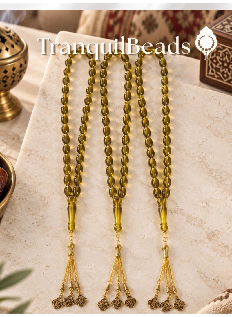 TranquilBeads 3-Piece Green Amber-Look Resin Tasbih Set, 33-Bead Misbaha, Lightweight Muslim Gift for Ramadan, Eid, Hajj & Umrah - Image 1