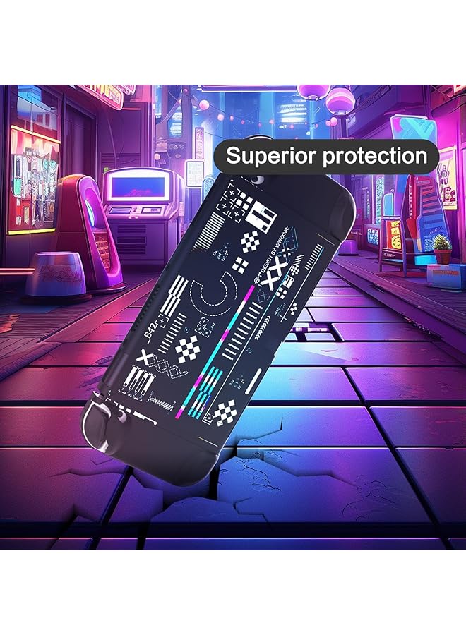 Excefore Protective Case Compatible With Nintendo Switch Oled Cool Printstream Hard Black Cover Case With Thumb Grip Caps And Screen Protector Shockproof Anti Scratch Protector For Ns Oled Model Black - Image 3